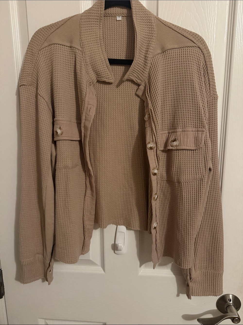 Waffle-Knit Button-Front Jacket - Beige
